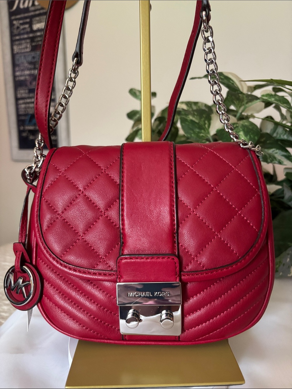 Michael Michael Kors Elisa Medium Quilted Leather Messenger Bag Cherry